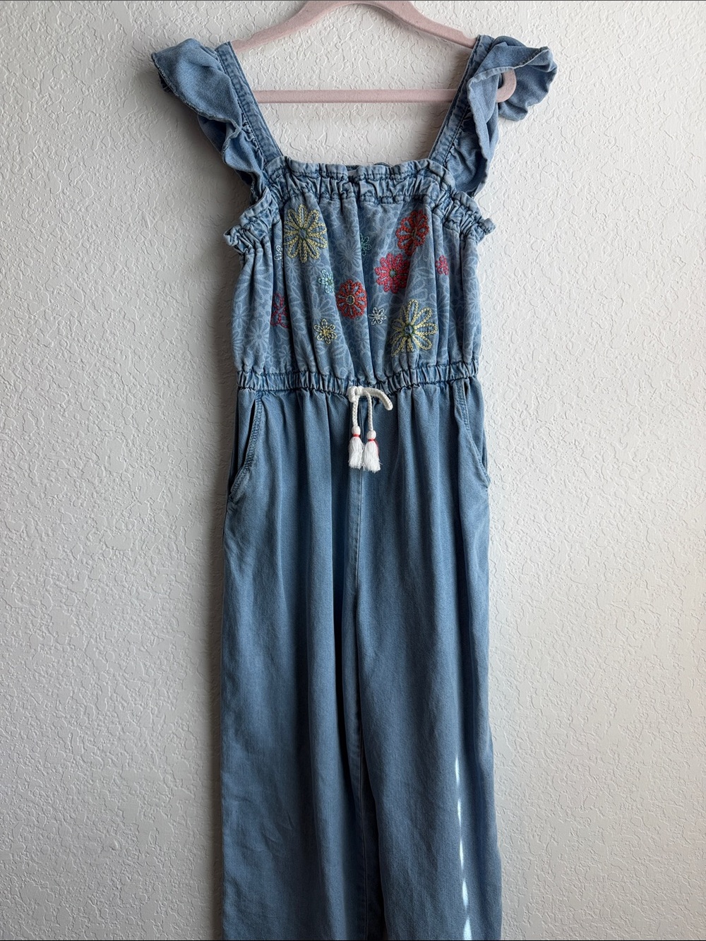 Peek Chambray Floral Jumpsuit with Tassel Tie